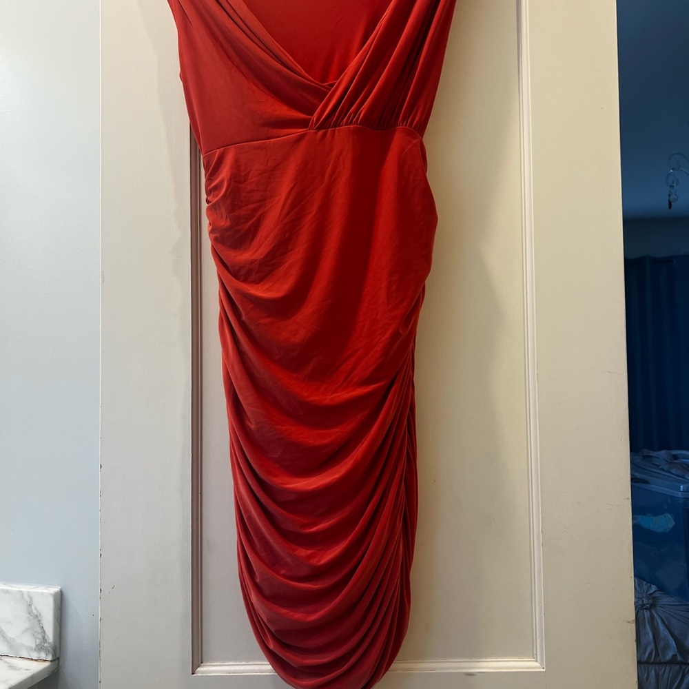 Elegant Salmon Color Draped Dress